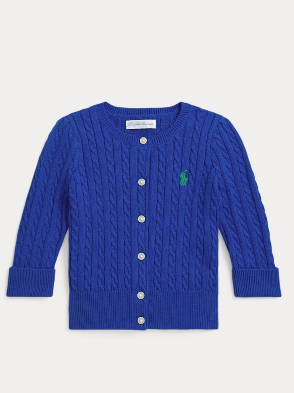 NWT Ralph Lauren Bright Blue Cable Knit Cardigan with Green Pony size 24M